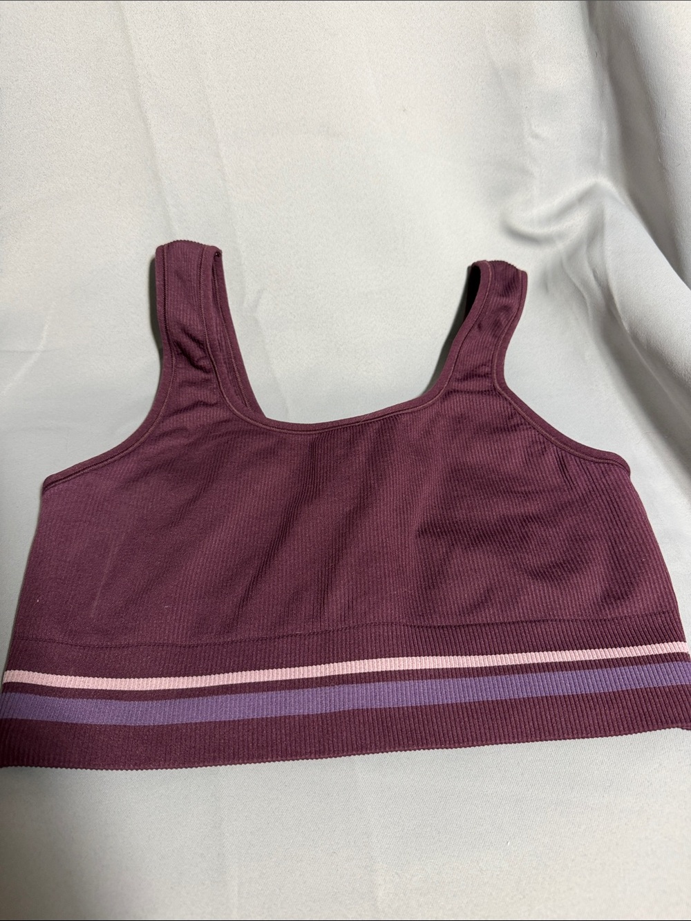 all in motion Ribbed Scoop Bralette in Plum with Pink & Lavender Stripes